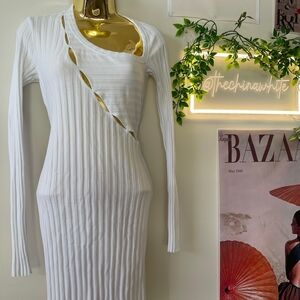 Cotton Citizen Long Sleeve Cut Out Dress (WHITE)